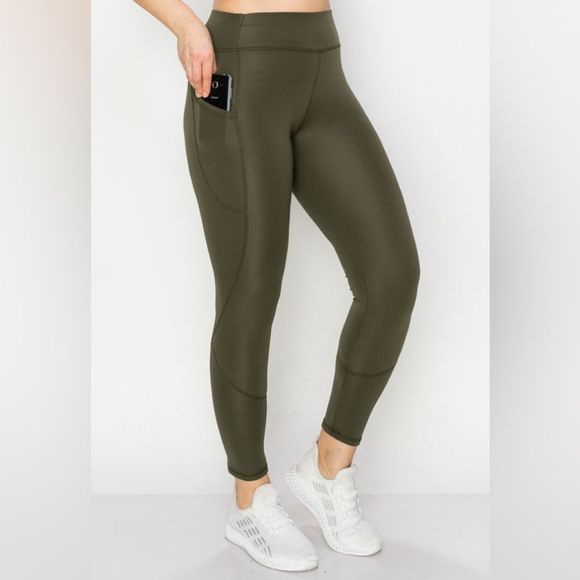 Olive green Seam Detail Pocket Legging - Everyday Legging - Affordable Leggin… - Picture 5 of 5